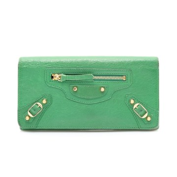 BALENCIAGA 巴黎世家 扣式 長夾 綠色 羊皮 163471 【二手名牌BRAND OFF】