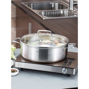 慕廚家用多人火鍋 304不銹鋼加厚底火鍋盆電磁爐燃氣煤氣通用