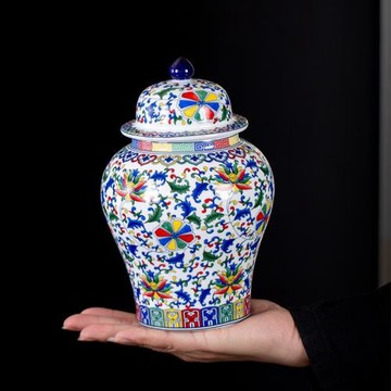景德鎮青花復古大號罐琺瑯彩將軍罐茶葉罐普洱防潮存茶罐家用斗彩