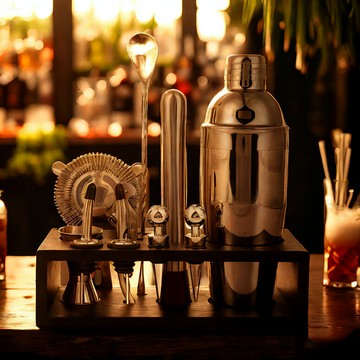 12件套雞尾酒調酒器套裝帶支架調酒師套裝飲料攪拌機雞尾酒套裝