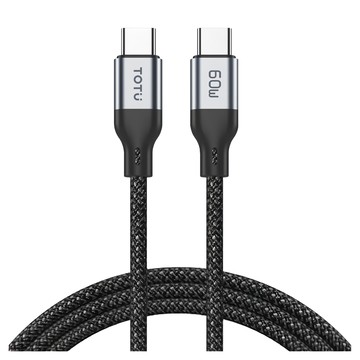 TOTU 拓途 雙Type-C PD充電傳輸線 60W/6A Max 鋁合金TPE尼龍編織  1m  1條  灰色