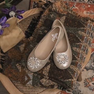 親子款中大童閃亮金蔥布絨布時尚大鑽石裝飾聖誕晚宴氣質百搭平底