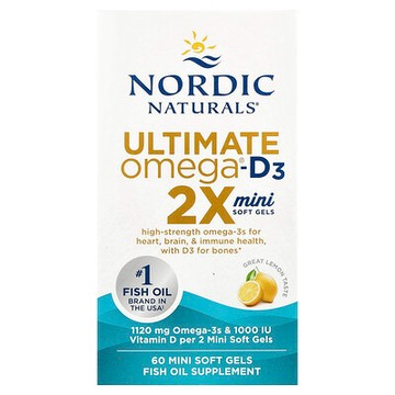 Nordic Naturals, Ultimate Omega 2X 微型（含維生素 D3），檸檬味，60 粒軟凝膠