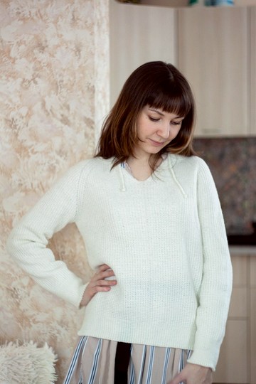 白色手工針織羊毛衫/手工針織長袖上衣