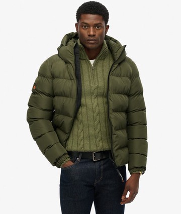 Superdry Men's Hooded Sports Puffer Jacket Green Size: Xxxl