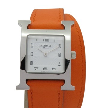 HERMES 愛馬仕 白色錶盤 皮帶 不鏽鋼 Heure H 腕錶 HH1.210 【二手名牌BRAND OFF】