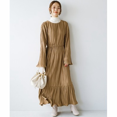 ハコ お寝坊したって安心 パッと着るだけで瞬時に着映える ランダムプリーツのティアードワンピース レディース ライト ブラウン Ll Haco 通販 Lineポイント最大get Lineショッピング
