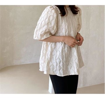 【巴黎精品】襯衫泡泡袖上衣-壓褶寬鬆A字娃娃衫女裝2色a1go20