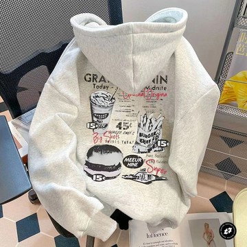 美式原創高街重磅薯條漢堡連帽衛衣男女oversize寬鬆慵懶風外套潮連帽衛衣男帽t男男生外套衛衣男大尺碼外套連帽外套男