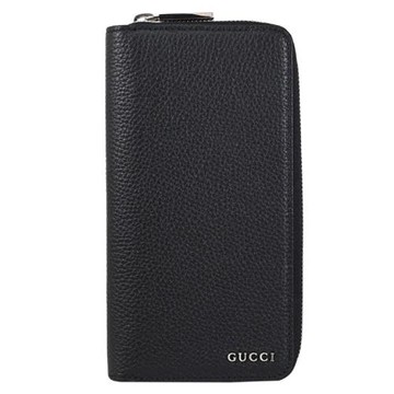 GUCCI 822043 經典浮雕LOGO荔枝皮革ㄇ字拉鍊多卡長夾.黑色