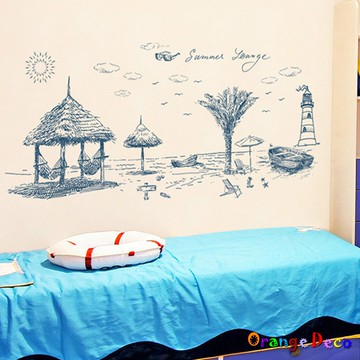 【橘果設計】海邊 無痕背膠 壁貼 牆貼 壁紙 DIY佈置 窗貼 佈置 櫥窗貼 台灣現貨