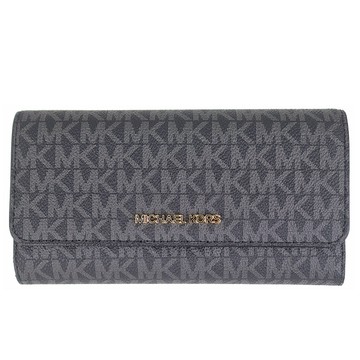 Michael Kors Jet Set 黑MK金字防水帆布翻蓋長夾