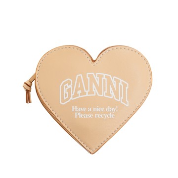GANNI 新款米色趣味心型拉鍊零錢包