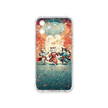 iPhone 12 殼 TRON IPhone 12 穿著和服跳舞的三隻花貓咪系列 四角防摔殼 手機殼
