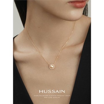 赫生HUSSAIN新款925純銀項鏈女天然Akoya海水珍珠吊墜秋冬鎖骨鏈