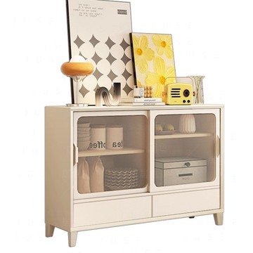 客廳奶油風超薄餐邊櫃30cm極簡歐式移門窄小廚房邊櫃茶水斗櫃197SFY 快速出貨