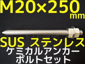 ケミカルボルト アンカーボルト ステンレス SUS M20×250mm 寸切ボルト1本 ナット2個 ワッシャー1個 Vカット 両面カット SUS304