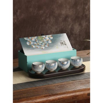 汝窯開片荷花陶瓷蓮花主人杯套裝品茗杯單杯功夫茶具建盞大小杯子