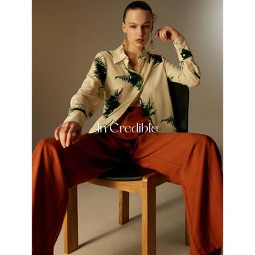 In Credible法式復古印花高級感桑蠶絲上衣 2025春寬松真絲襯衫女
