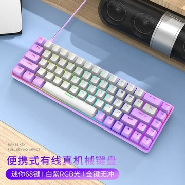 自由狼68鍵RGB機械鍵盤茶軸紅軸鍵鼠套裝外接筆記本電腦游戲鍵盤