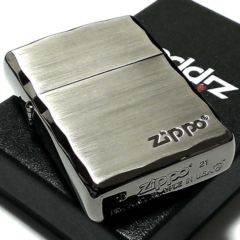 ZIPPO ライター アーマー ジッポ ロゴ シルバーサテン＆ブラック 両面 