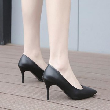 小跟軟皮3cm中跟黑色啞光正裝高跟鞋女細跟禮儀隊單鞋5-7cm歐美ol