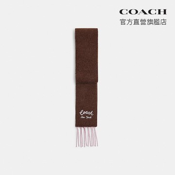 【COACH】 COACH文字圖案細圍巾-楓樹棕色/淺粉色(CFZ79)｜官方直營