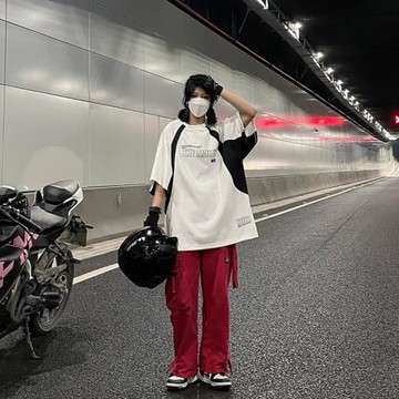 重磅t恤美式vintage機車服夏季情侶短袖潮牌寬松半袖上衣運動體恤