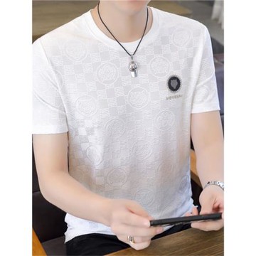 2025夏季新款男士冰絲短袖T恤衫提花半袖體恤加肥加大碼速干男裝