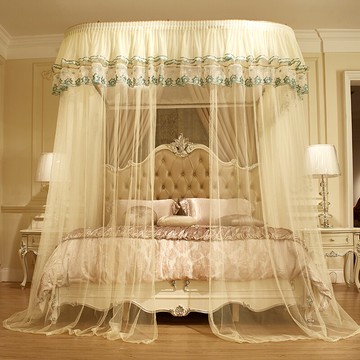 免運 快速出貨 導軌蚊帳家用1.8m1.5米2m床落地u型軌道不銹鋼支架伸縮宮廷公主風