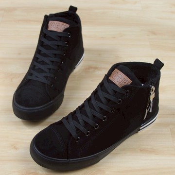 冬季款人本高幫絨面加厚保暖棉鞋男鞋系帶拉鏈平底學生休閑鞋7507