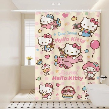 💕桃園免運💕卡通凱蒂貓浴簾 HelloKitty浴室防水布 衛生間日式免打孔隔斷掛簾 KT周邊 交換禮物