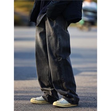 Nobodyknows做舊百搭闊腿牛仔褲