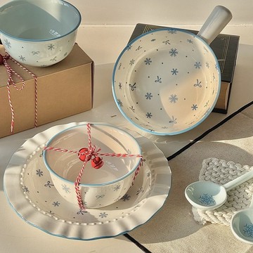 ⭐可蒸可烤⭐ins雪花簡約陶瓷碗 高溫釉下彩 陶瓷盤  陶瓷餐具 飯碗 菜盤 高顏值陶瓷碗 陶瓷餐具套裝