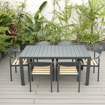 全鋁戶外餐桌椅 庭院花園別墅防水防銹長桌餐桌 靠背餐椅外擺桌椅[DD050209]