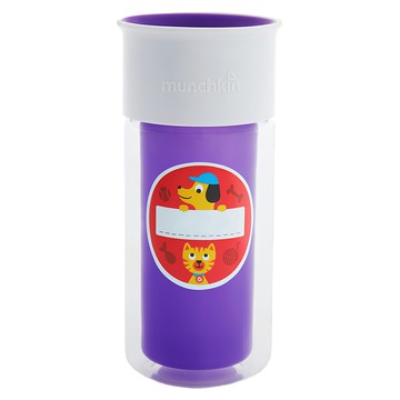 Munchkin 滿趣健 360度自由貼防漏杯 266ml 附5張可愛動物貼紙  紫  1個