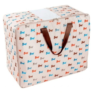 日式多功能600D加厚牛津透明窗收納袋  米色小狗  58 x 40 x 24cm  1個