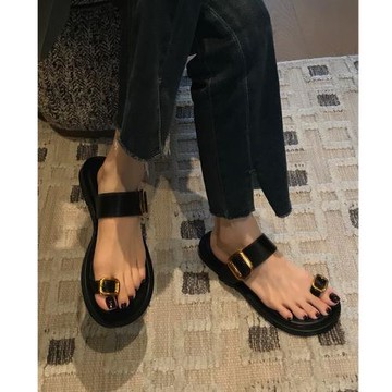 羊皮版！法式高級感一字帶羅馬涼鞋套趾涼拖鞋女外穿度假沙灘拖鞋