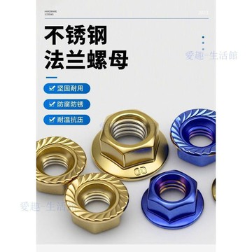 💖臺灣-出貨💖不鏽鋼鍍鈦金色藍色帶齒防滑防鬆法蘭螺母摩托車電動車改裝螺帽06t3