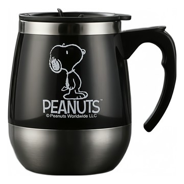 優貝選 SNOOPY 經典史努比大容量不鏽鋼 馬克杯/辦公杯/咖啡杯 450ml  1個  黑色