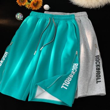 運動短褲男美式籃球褲夏季五分褲直筒寬松休閑褲設計感拉鏈大褲衩