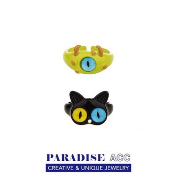 PARADISE 黑貓大眼怪戒指 童趣 兩件組可調節