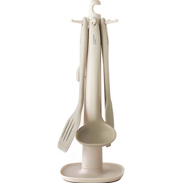 Hanssem Objet 彩色矽膠廚具6件組  1組  湯勺 + 開孔煎鏟 + 刮刀 + 料理夾 + 削皮器 + 支架  灰色