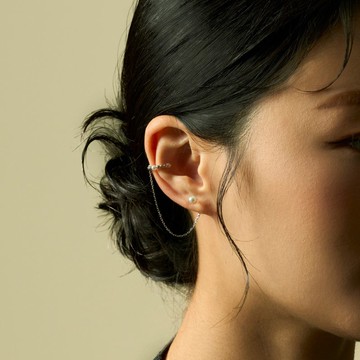 二重奏 珍珠銀珠純銀耳骨夾 掛式耳環