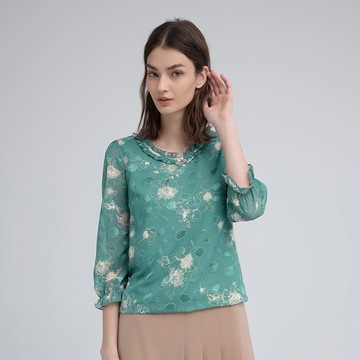 ILEY伊蕾 荷葉剪花七分袖雪紡上衣(綠；M-2L)