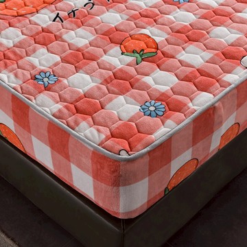 年冬季法蘭牛奶絨床笠單件珊瑚絨卡通床罩加厚固定防滑床墊套