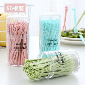 水果叉批髮 一次性水果叉套裝 塑料水果簽 喫點心叉 甜品叉子 水果叉 可愛果盤叉 一次性食品級塑料卡通叉子 蛋糕沙拉叉