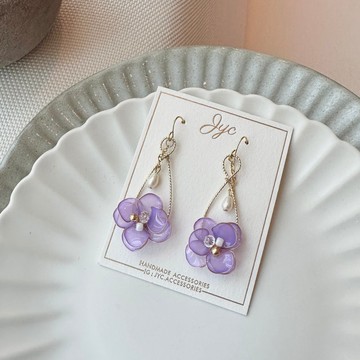 【紫系】- 溫柔的印象 手作樹脂水晶花耳環 無痛耳夾 uv飾品