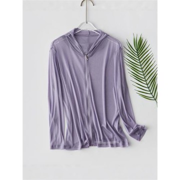 真絲網眼帽子衫防曬衣女空調衫外搭開衫披肩外套大碼白色長袖上衣