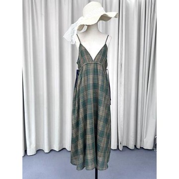 提前上  cp 夏季新款   內搭外穿格紋格子吊帶連衣裙女